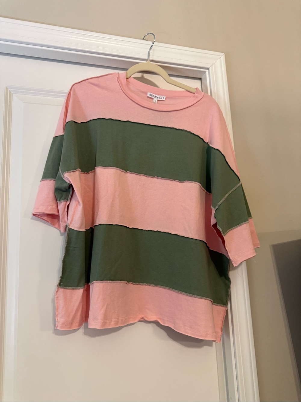 A.L.C. Co. Pink & Green Striped Short Sleeve Tee